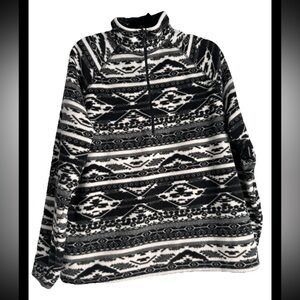 EDDIE BAUER Woman’s Black White 1/4 Zip Pullover  Cozy Polar Fleece Sz XXL